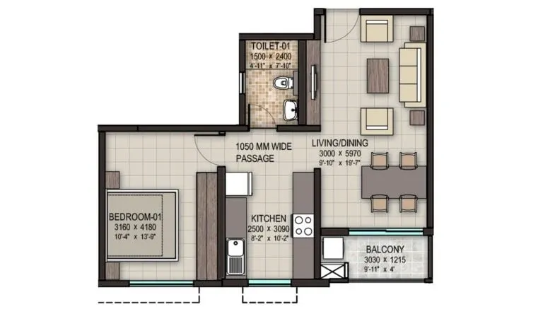 Sobha Dream Acres 1 BHK floor plan 936 sqft