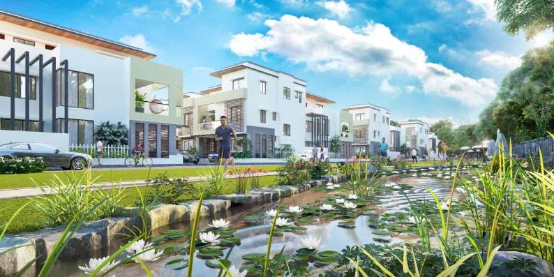 Landscaped villa surroundings at Shriram Chirping Grove
