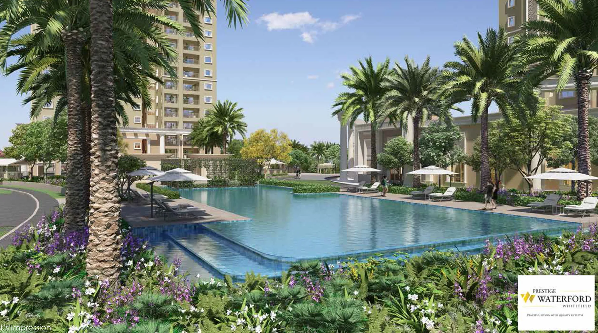 Tower exterior view at Prestige Waterford Whitefield