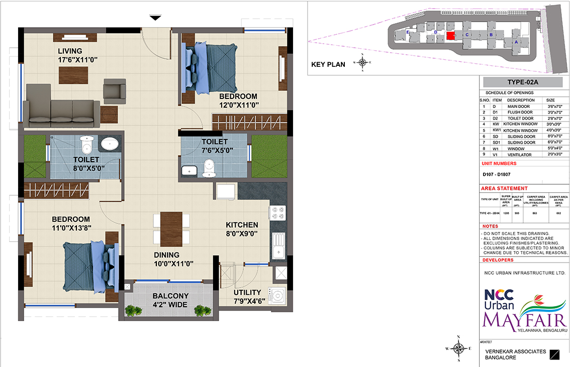 NCC Urban Mayfair 3 BHK unit layout plan Yelahanka