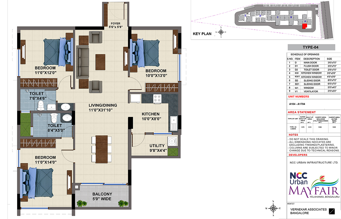 NCC Urban Mayfair 2 BHK unit layout plan Doddaballapur Main Road