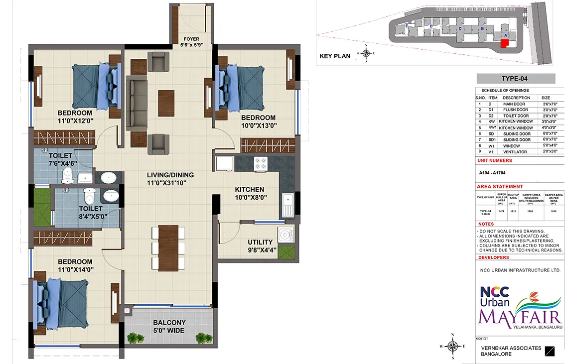 NCC Urban Mayfair 2 BHK unit layout plan Doddaballapur Main Road