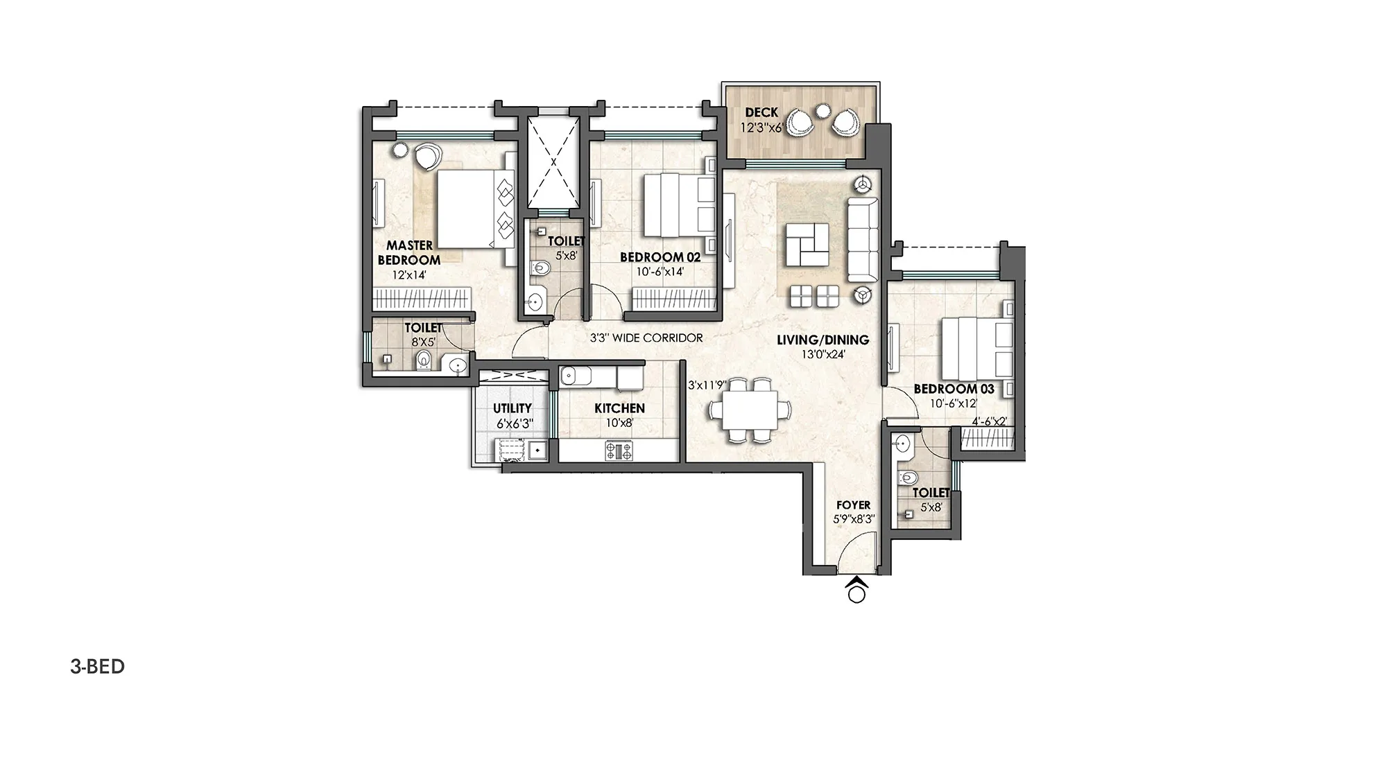 Lodha Bannerghatta 3 BHK unit plan