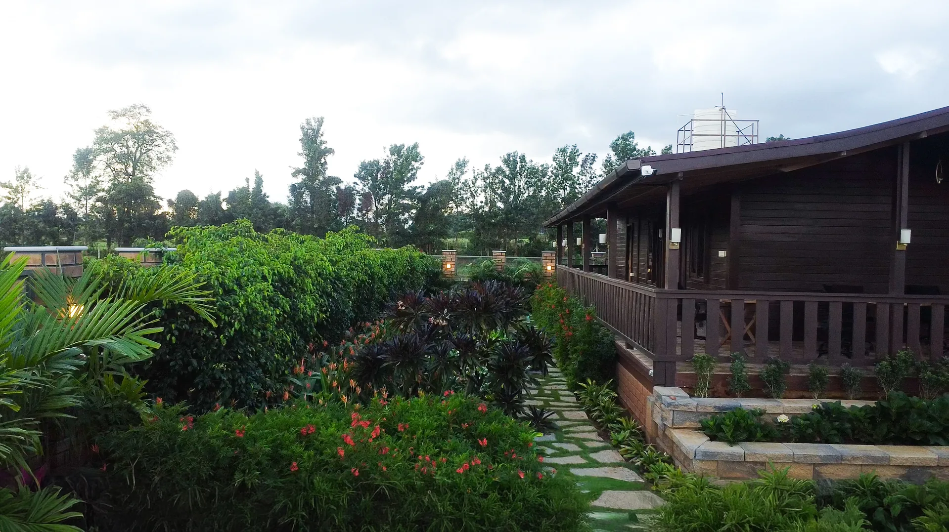 Outdoor deck at Saibya Sapling farm estate plots
