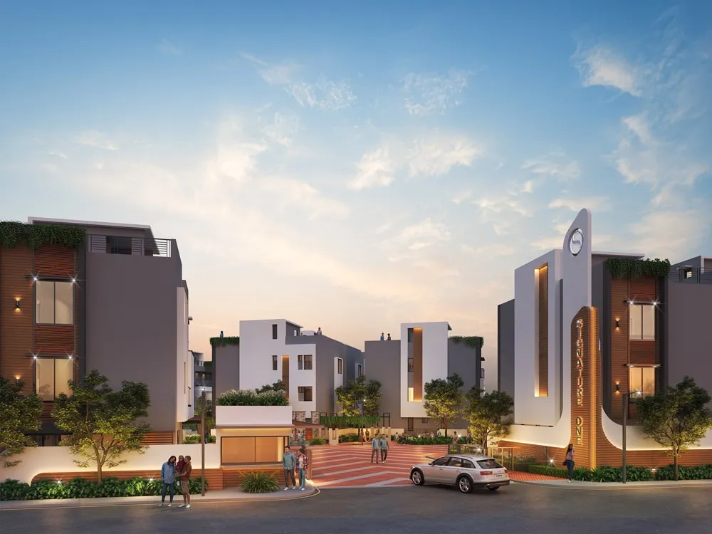 Landscaped community spaces at Signature One Villas Upparahalli