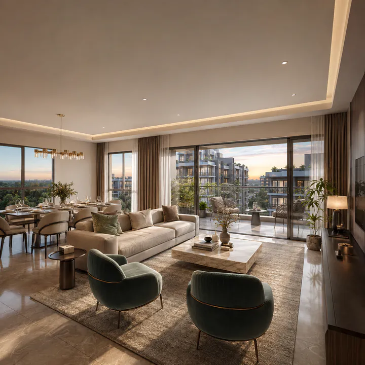Living room interior at Adarsh Bellahalli Kogilu