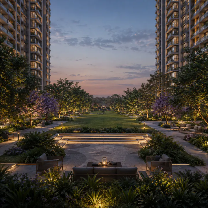 Landscaped garden at Adarsh Bellahalli Kogilu Yelahanka