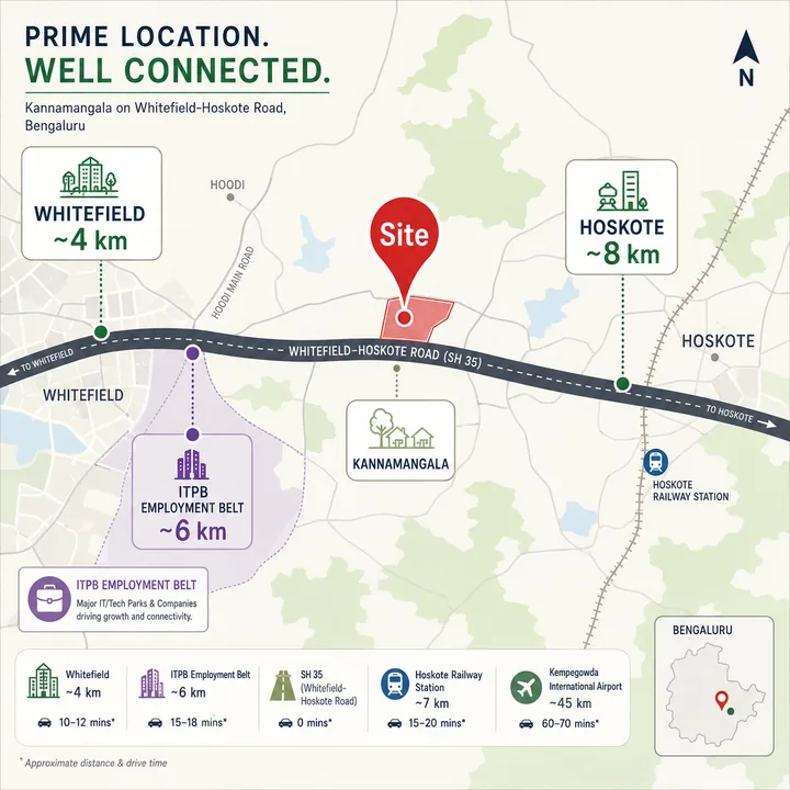 Assetz Nari & Nami location map, Kannamangala on Whitefield-Hoskote Road