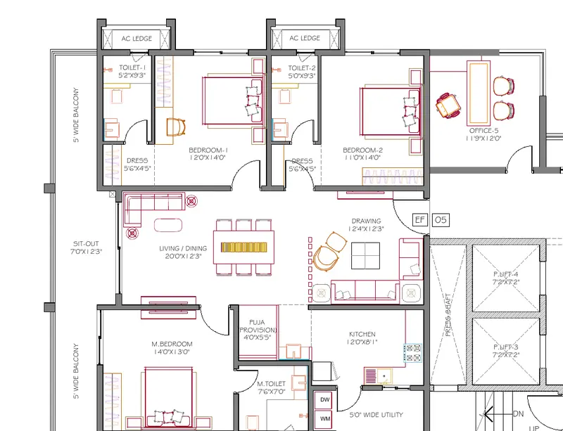 DSR Ciel 3 BHK floor plan, 2,420 sq ft, blocks C and D