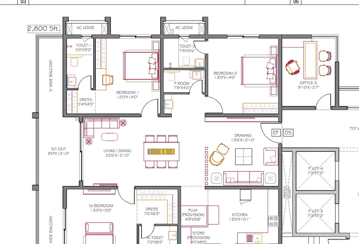 DSR Ciel 3 BHK with home office floor plan, 2,800 sq ft