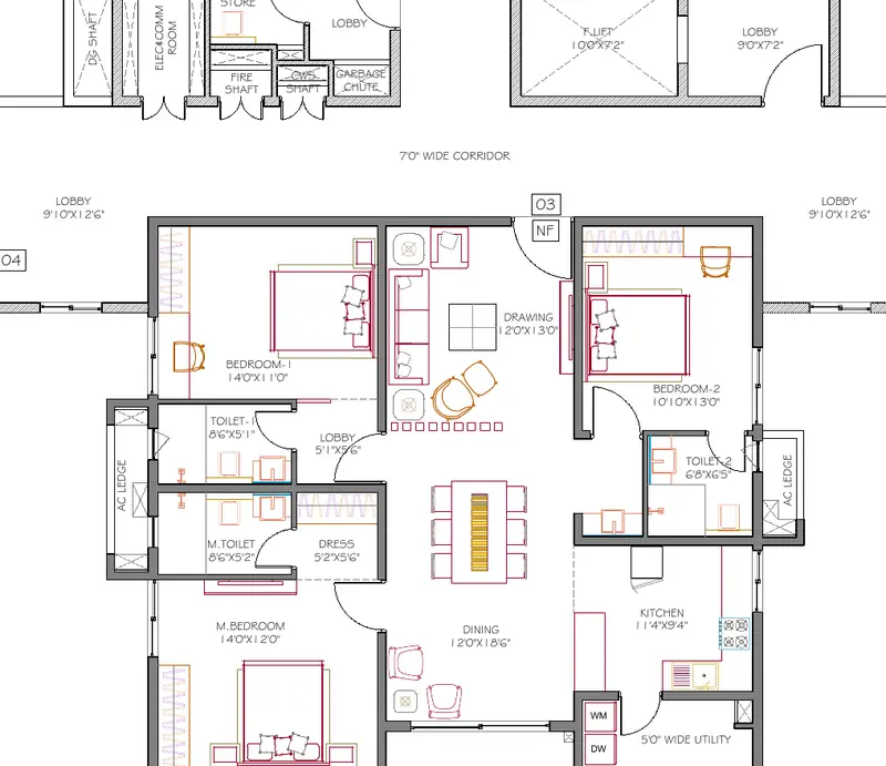DSR Ciel 3 BHK floor plan, 1,905 sq ft, north facing
