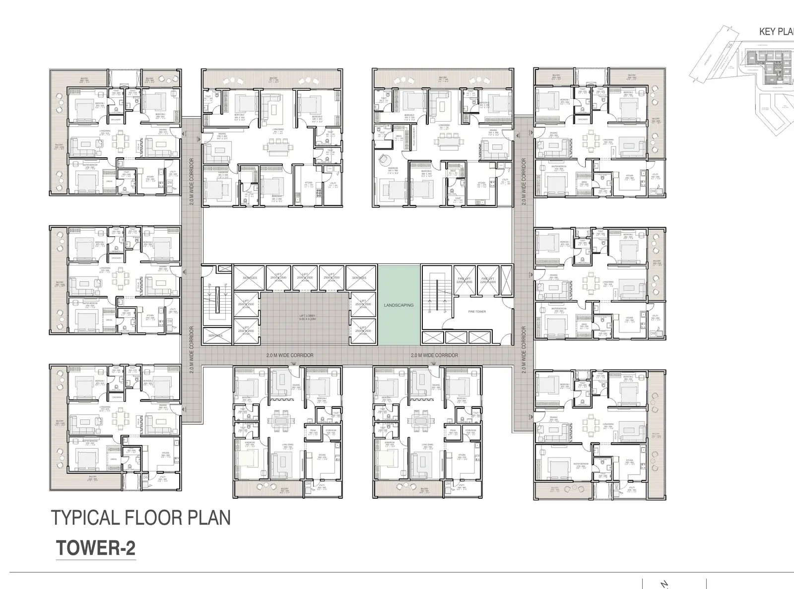 Dukes Deevyashakti tower 2 typical floor plan with unit types around the lift core