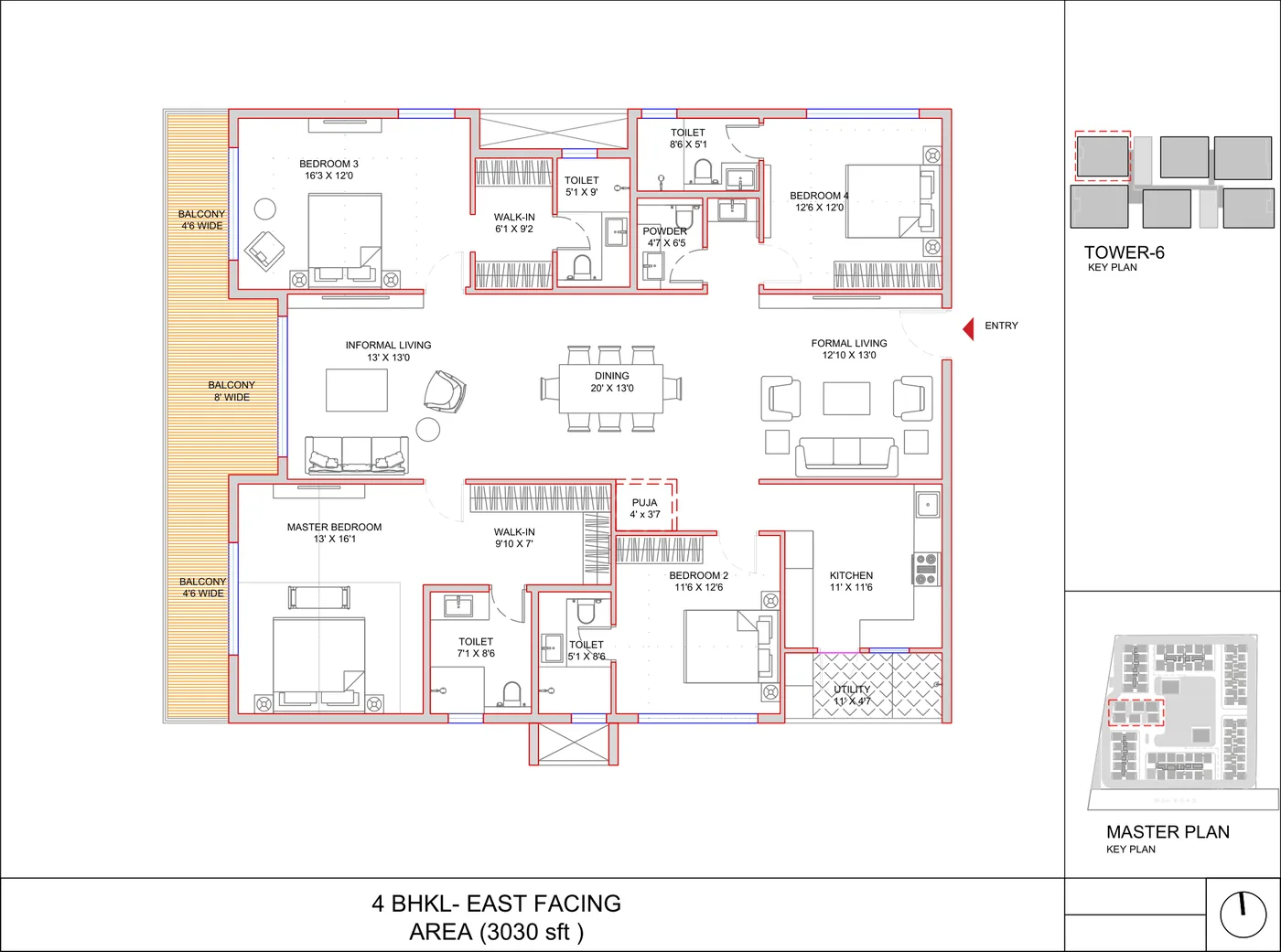 SRIAS Codename Kukatpally 4 BHK floor plan, 3,030 sq ft