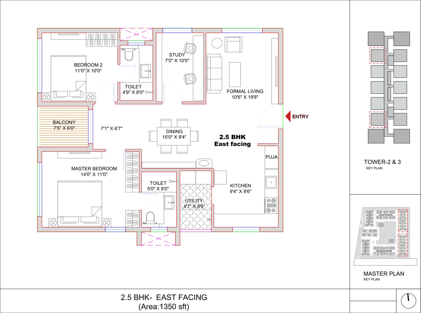 SRIAS Codename Kukatpally 2.5 BHK floor plan, 1,350 sq ft