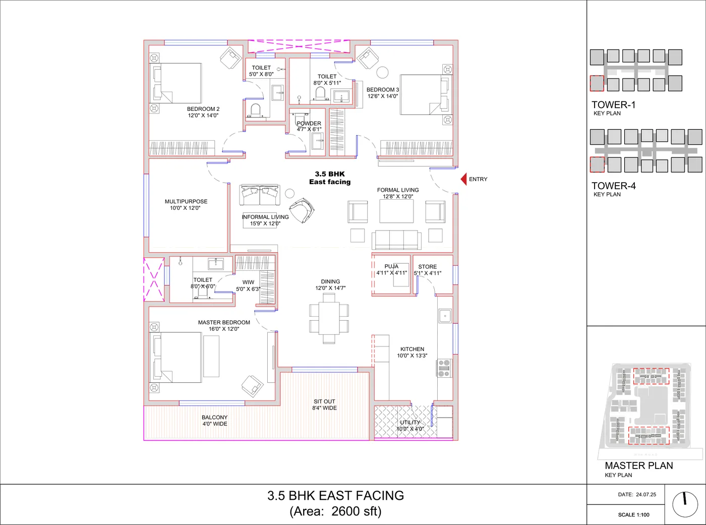 SRIAS Codename Kukatpally 3.5 BHK floor plan, 2,600 sq ft