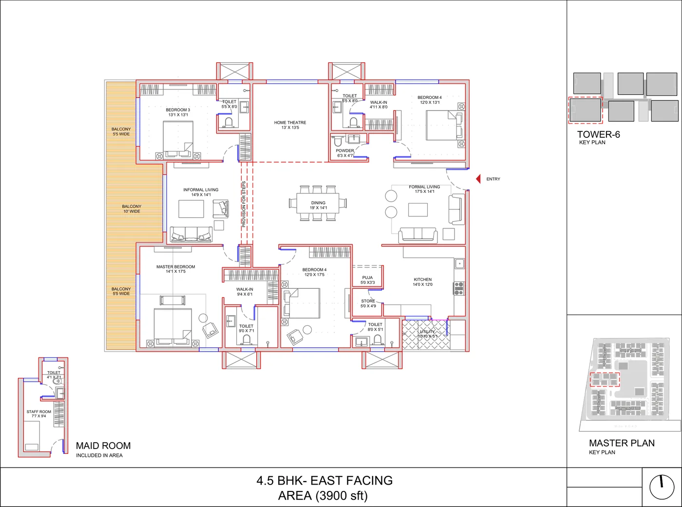 SRIAS Codename Kukatpally 4.5 BHK floor plan, 3,950 sq ft with maid's room