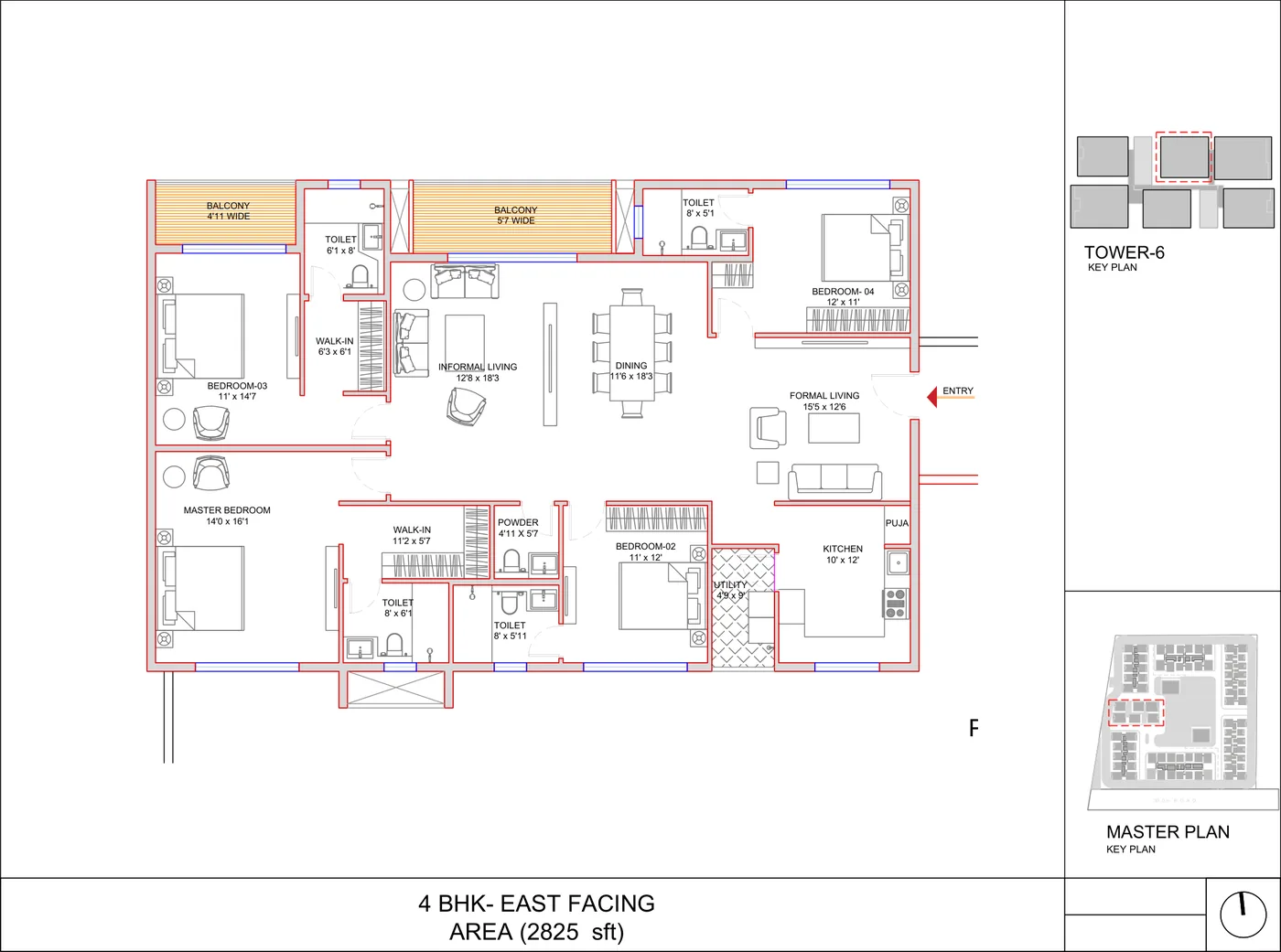SRIAS Codename Kukatpally 4 BHK floor plan, 2,825 sq ft