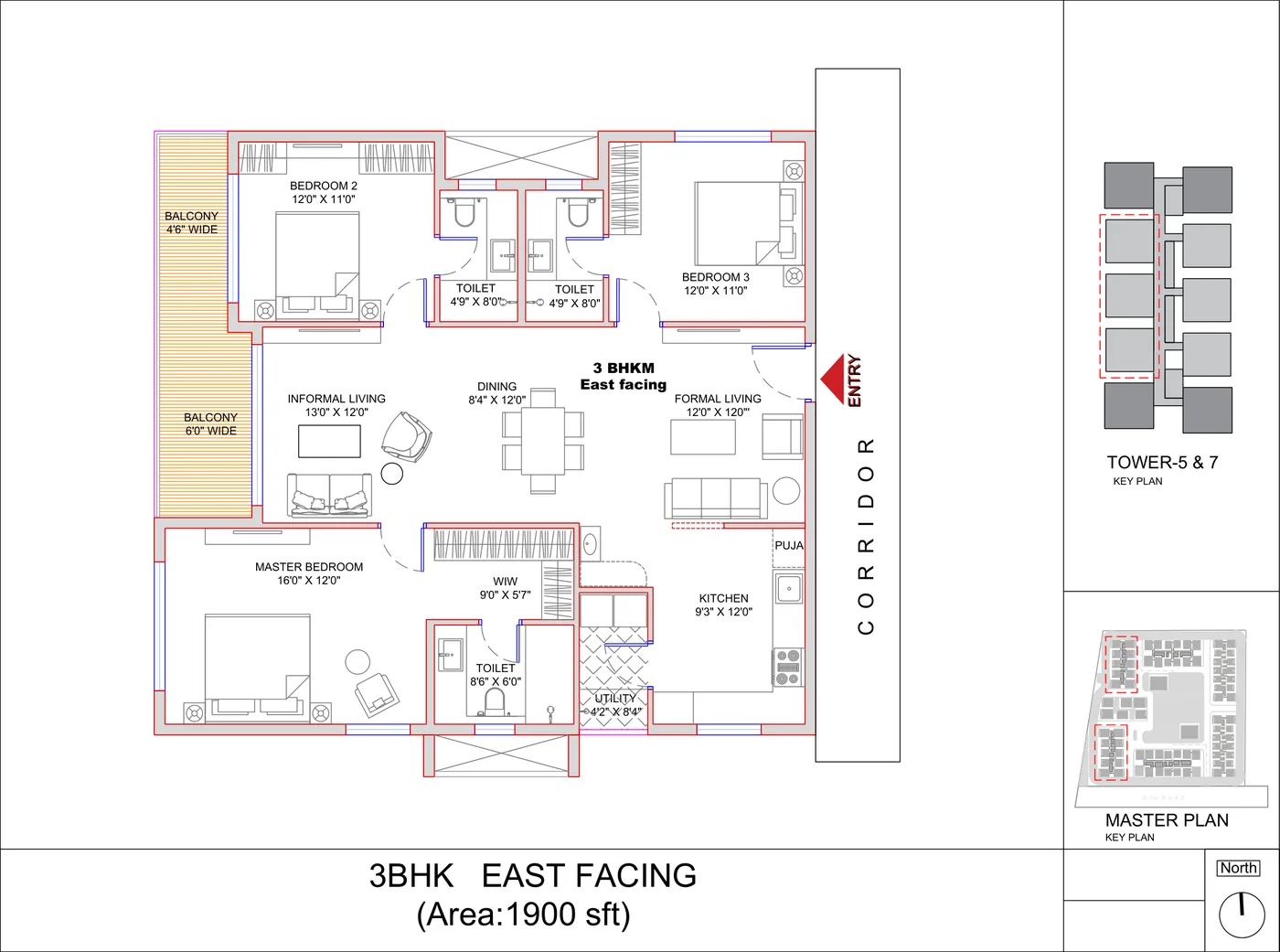 SRIAS Codename Kukatpally 3 BHK floor plan, 1,900 sq ft