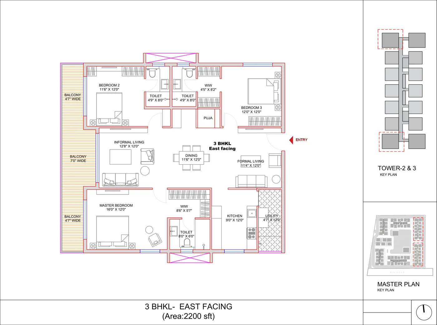 SRIAS Codename Kukatpally 3 BHK floor plan, 2,200 sq ft