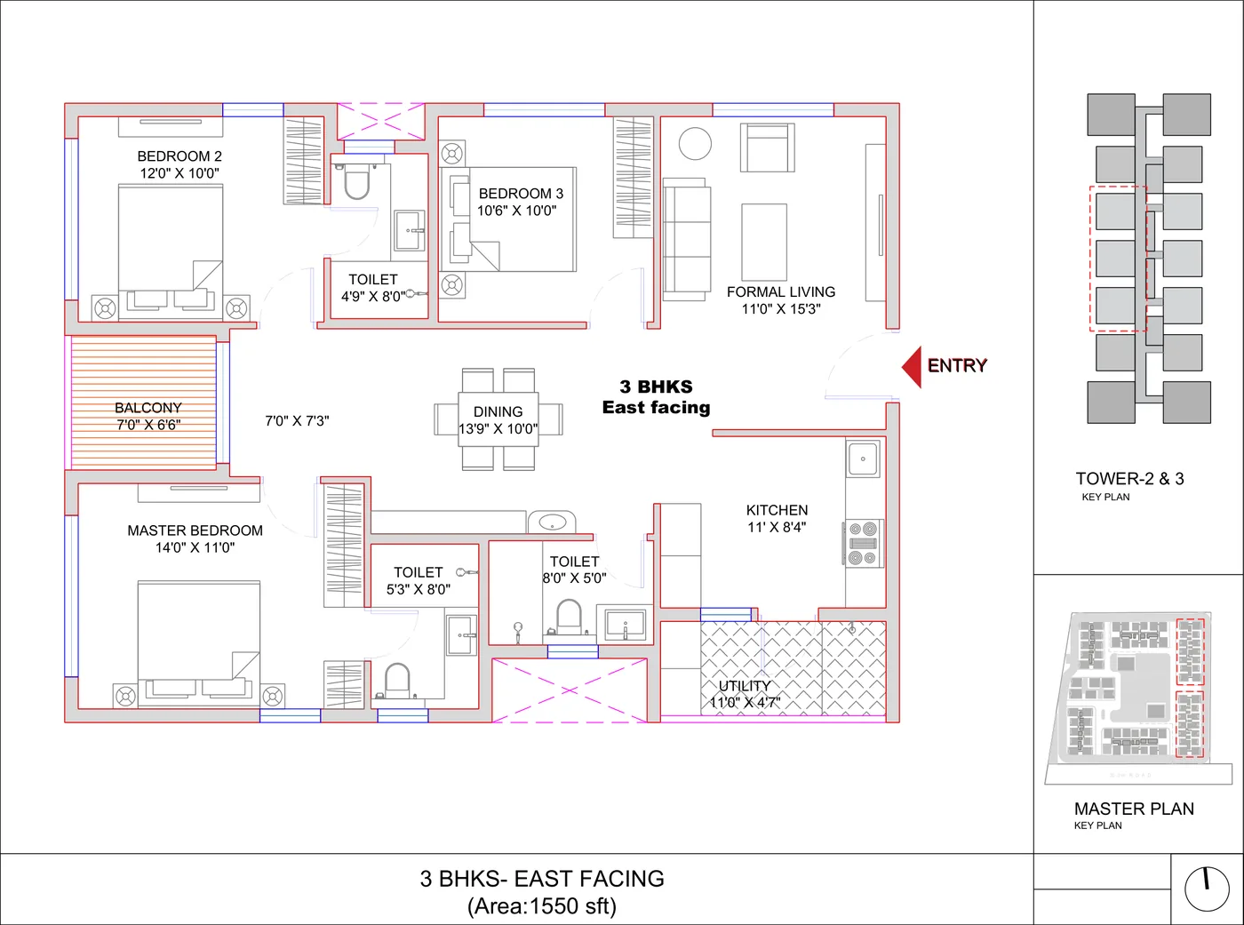 SRIAS Codename Kukatpally 3 BHK floor plan, 1,550 sq ft