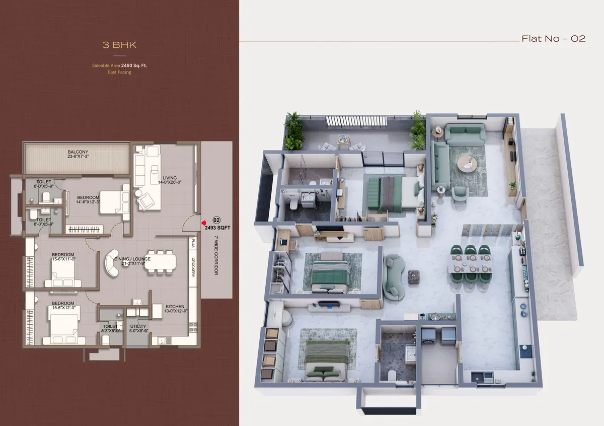 Sri Tirumala Legacy 3 BHK floor plan, 2,493 sq ft