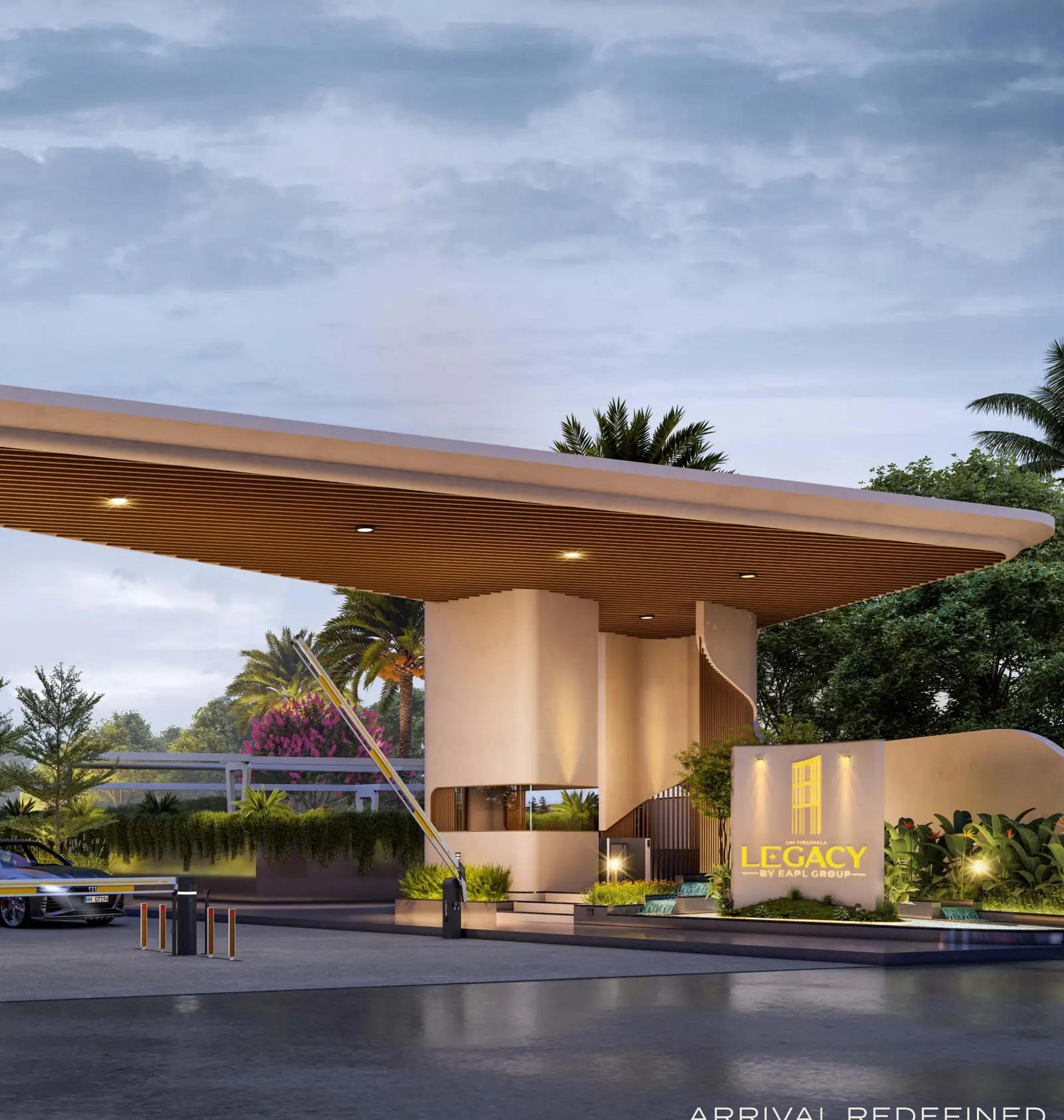 Arrival court and entrance canopy at Sri Tirumala Legacy, artist impression