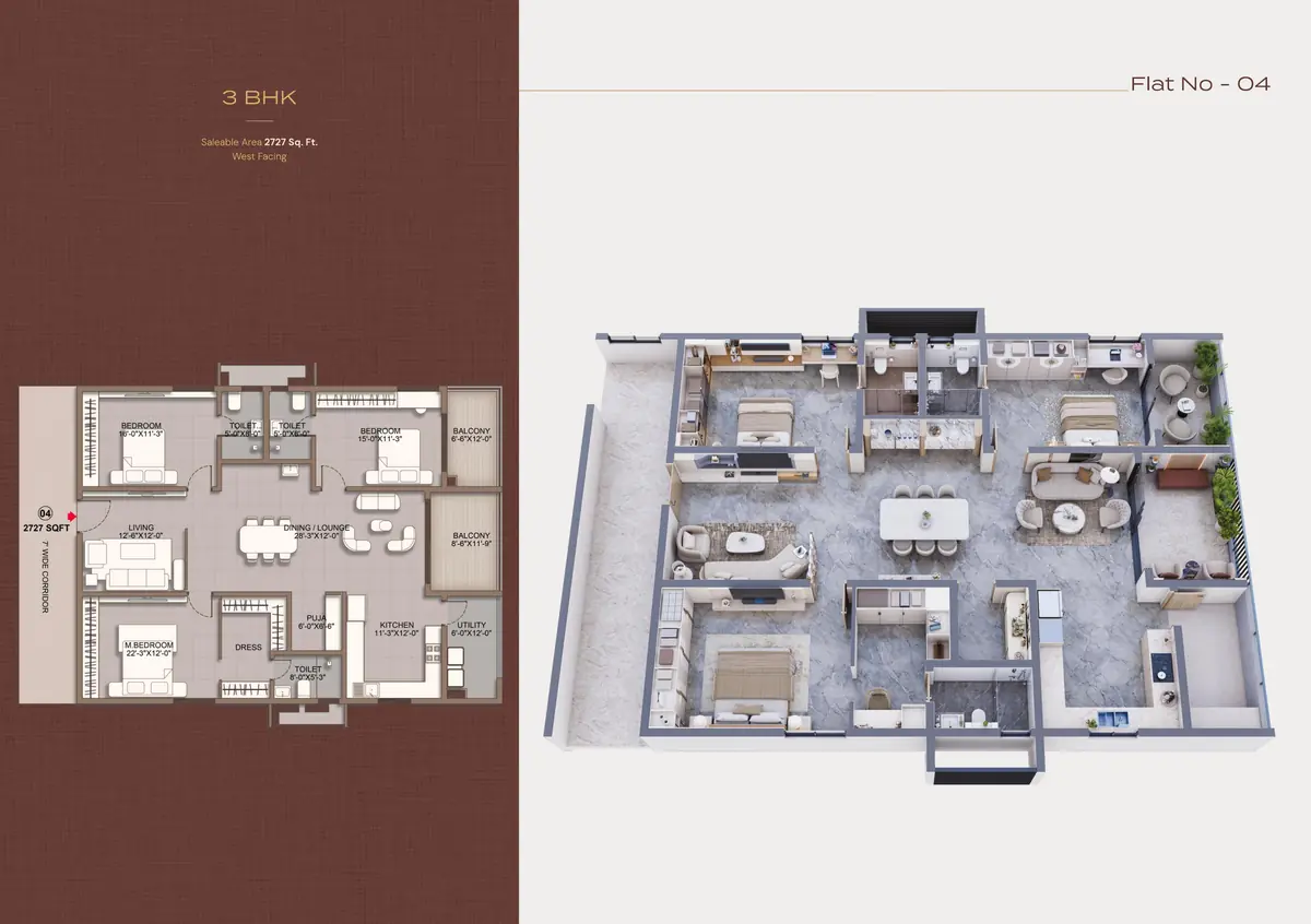 Sri Tirumala Legacy 3 BHK floor plan, 2,727 sq ft