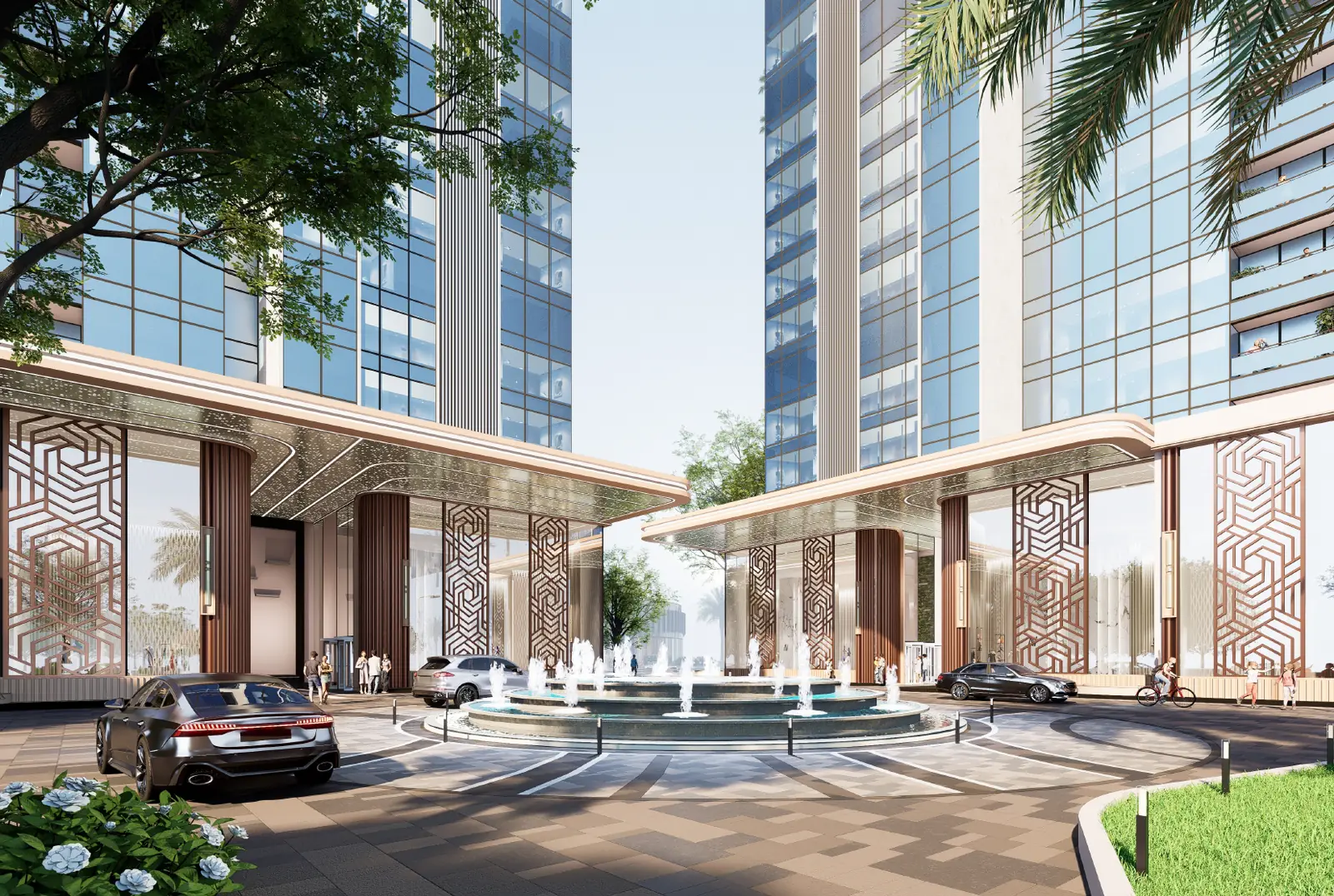 Arrival court with covered drop off at Trump Towers Hyderabad, artist impression