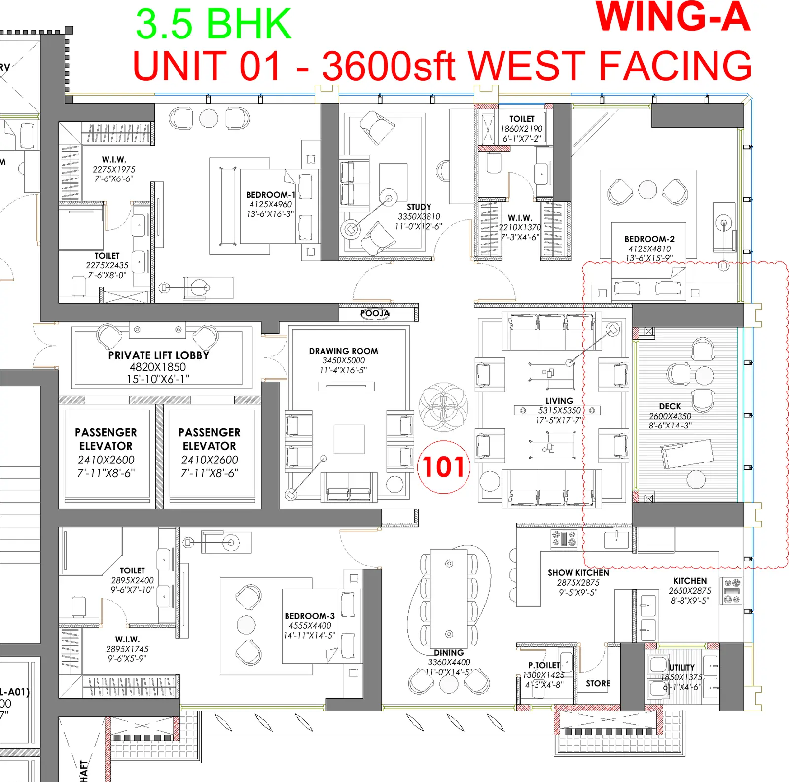 Trump Towers Hyderabad 3.5 BHK floor plan, 3,600 sq ft