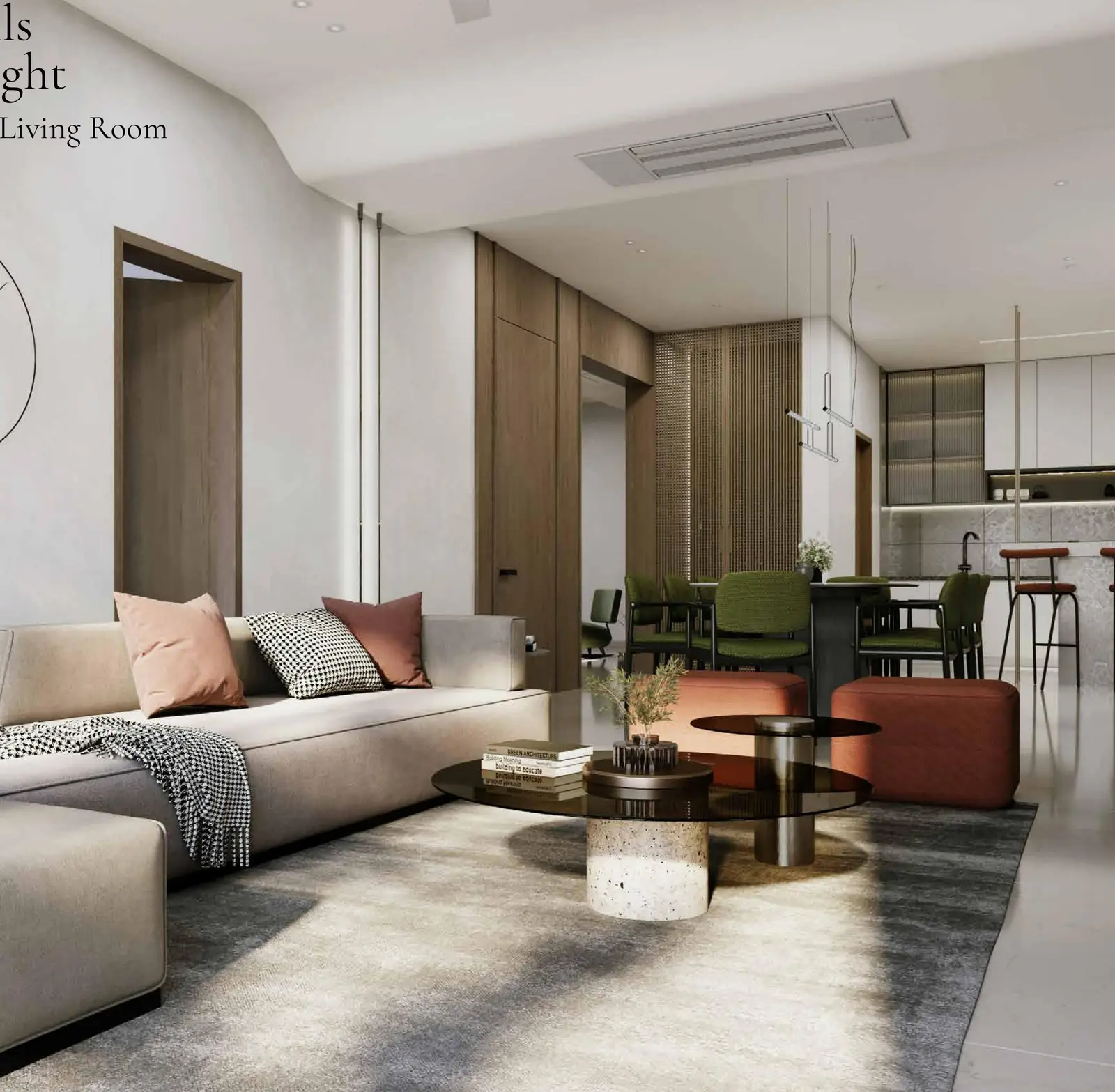 Living room interior at Zuari Gangothri Tribhuja, artist impression