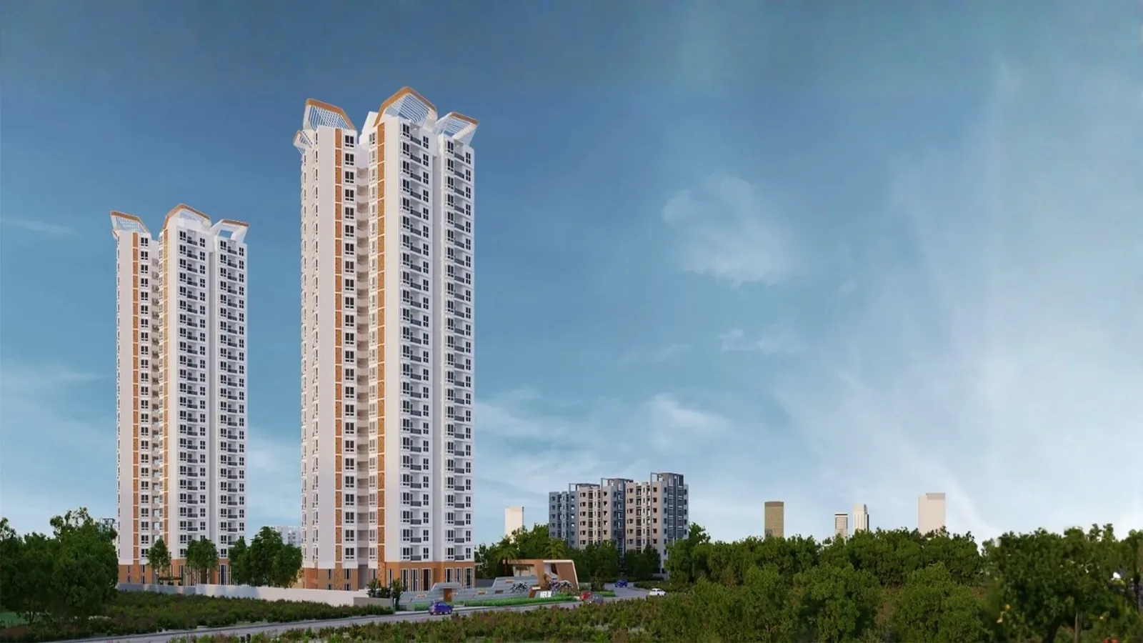 Both Mahendra Arto Helix towers behind the Helix entrance gate, artist impression
