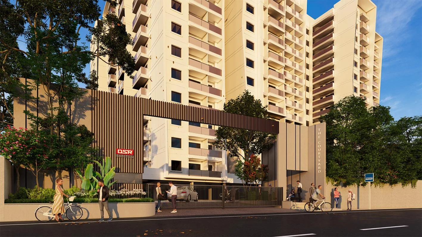 Main entrance and security cabin at DSR The Courtyard, artist impression