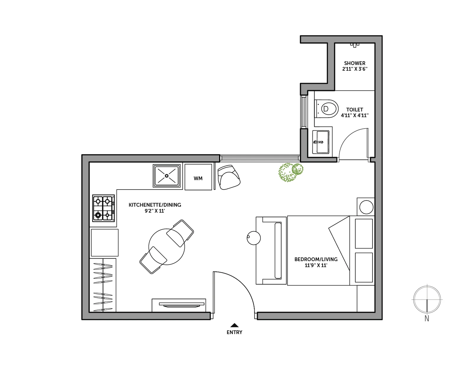Assetz Canvas and Cove studio floor plan, 376 sq ft