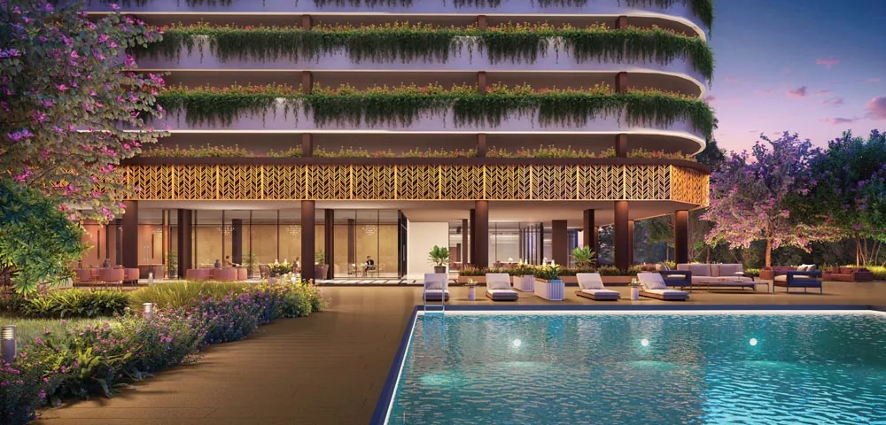 Representative image: clubhouse level and pool below a tower at Lodha Haven, Hosa Road, Bengaluru, artist impression