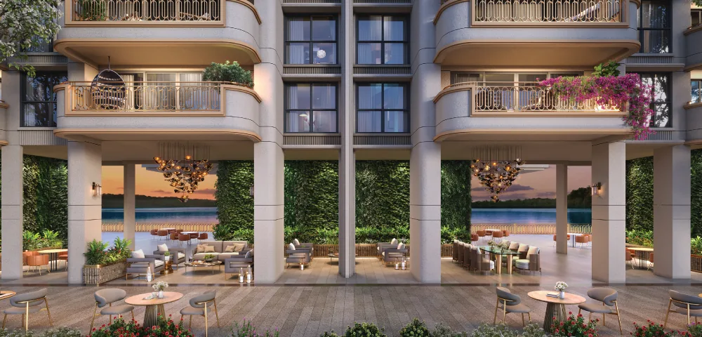 Representative image: tower base and open stilt-level lounge at Lodha Elanza, Sarjapur Road, artist impression