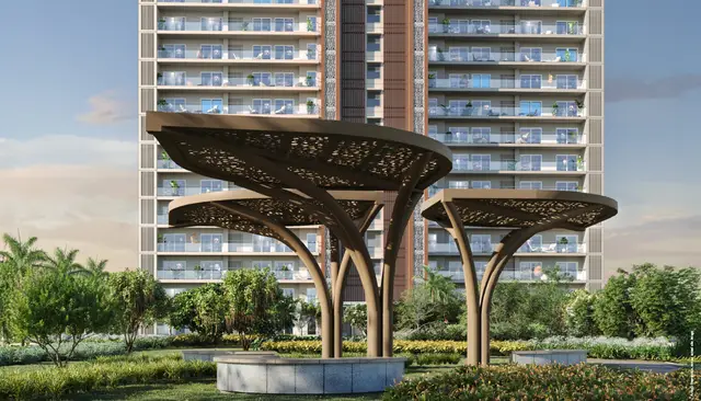 DNR Sarjapur concept render of the vehicle-free podium between towers