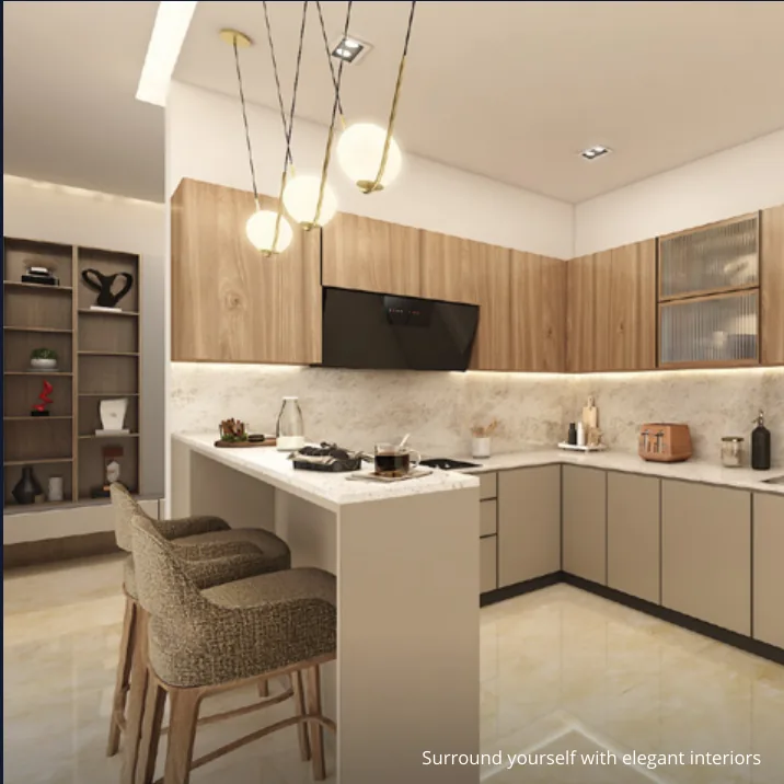 Cornerstone Akhinta Residences kitchen interior render with breakfast counter
