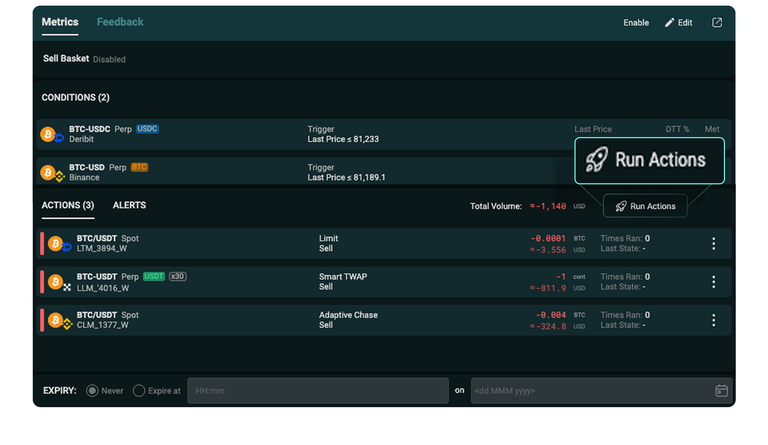Sandwich Trading App UI - run manual trade executions