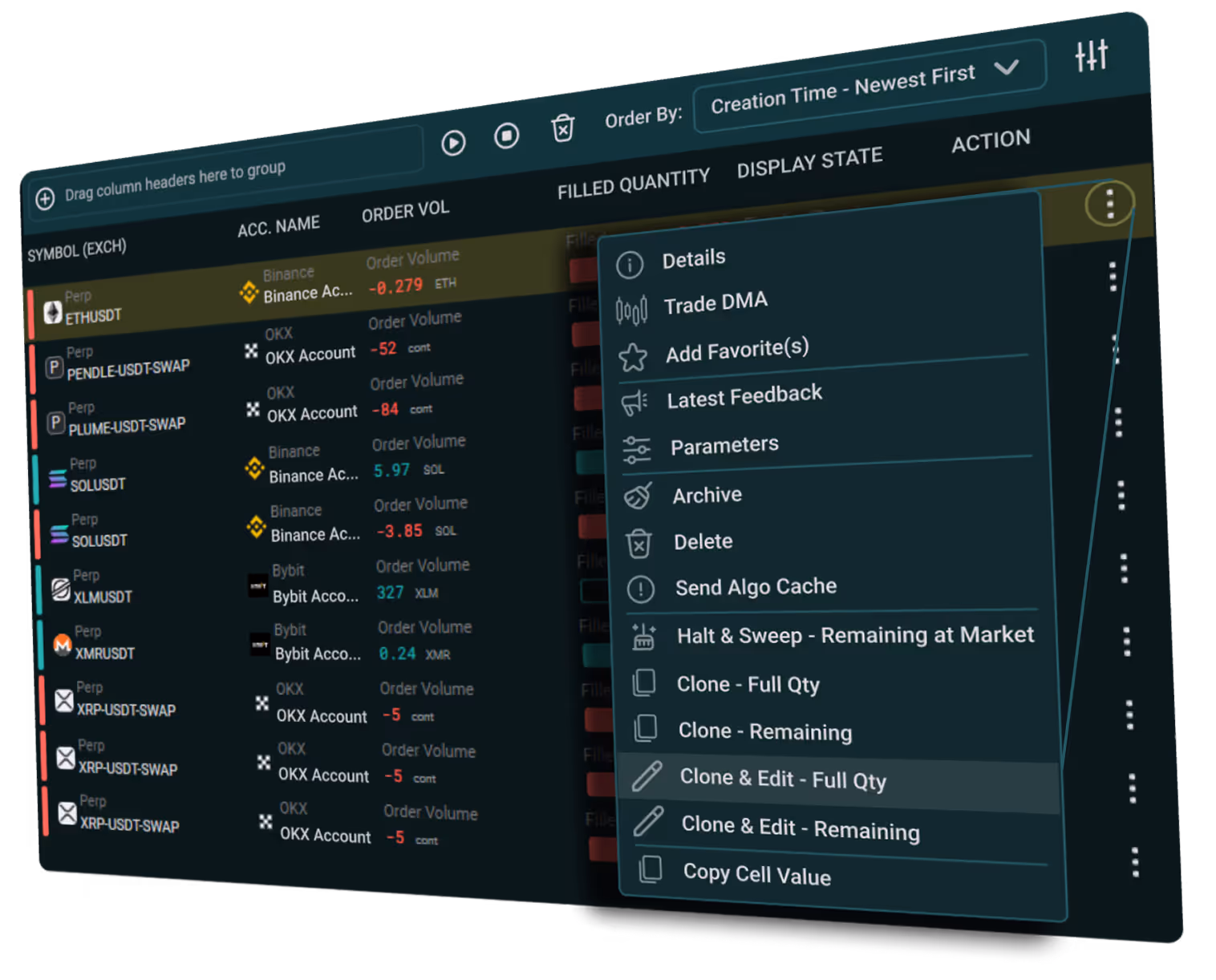Sandwich Trading App UI - Algo Manager
