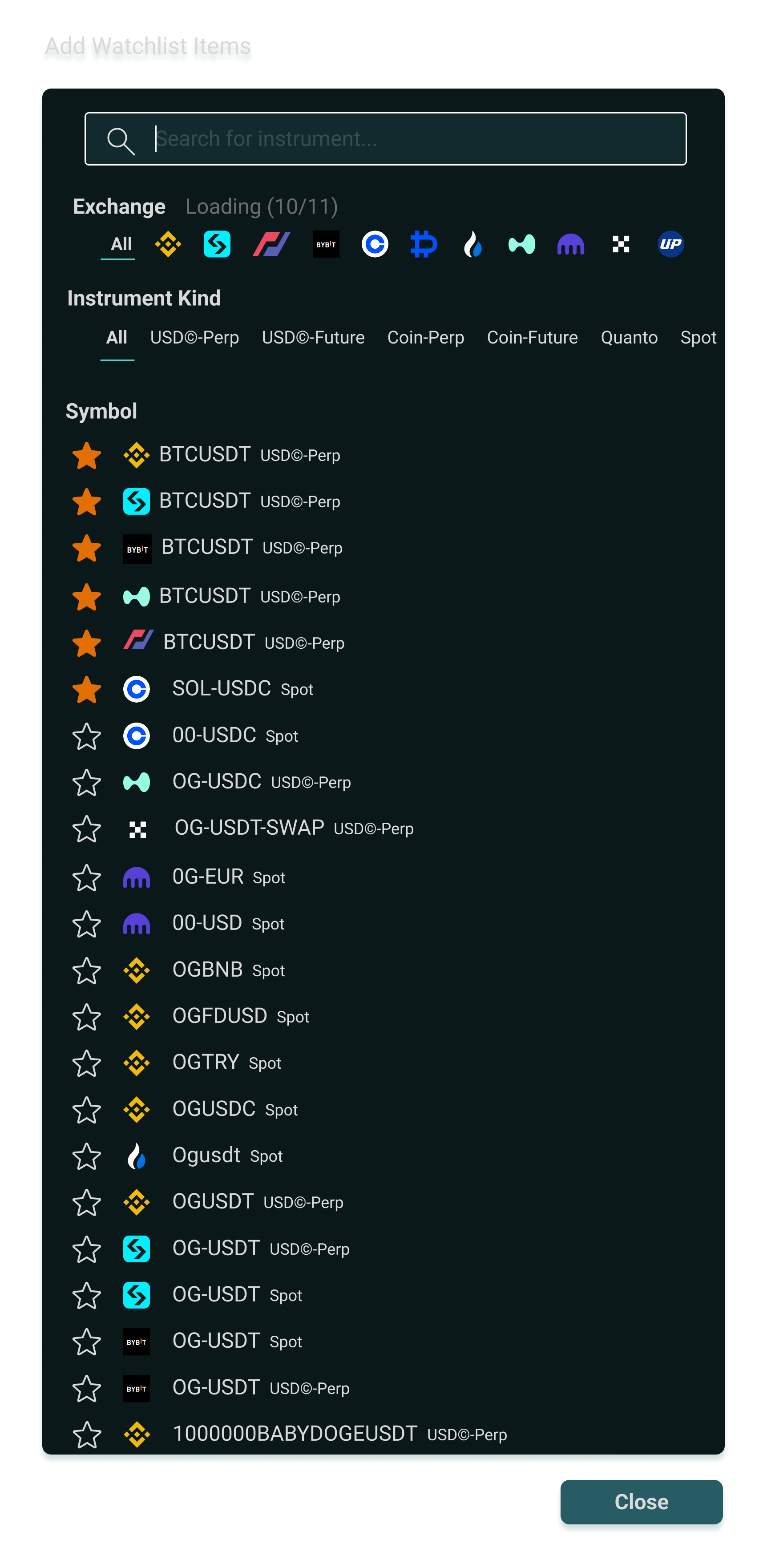DMA Trader watchlist user interface