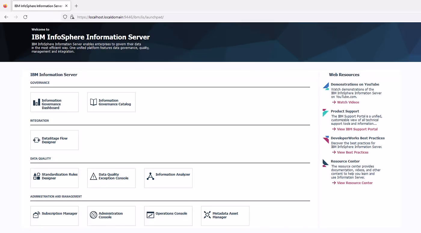 IBM InfoSphere dashboard