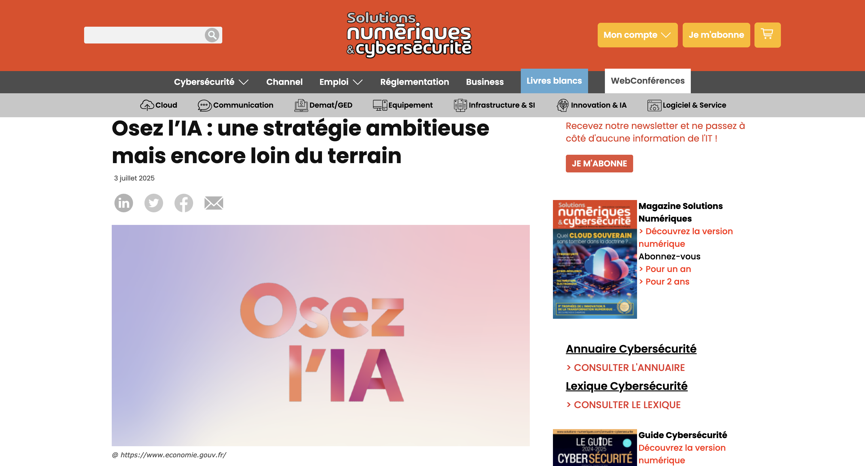 Solutions numériques et cybersécurité : Osez l’IA, une stratégie ambitieuse mais encore loin du terrain