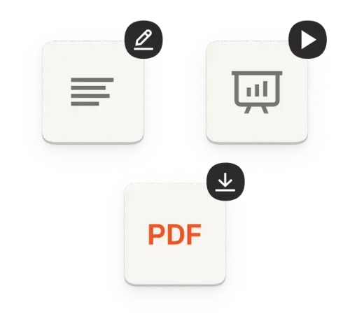 Icônes d’un document, d’un diaporama et d’un PDF