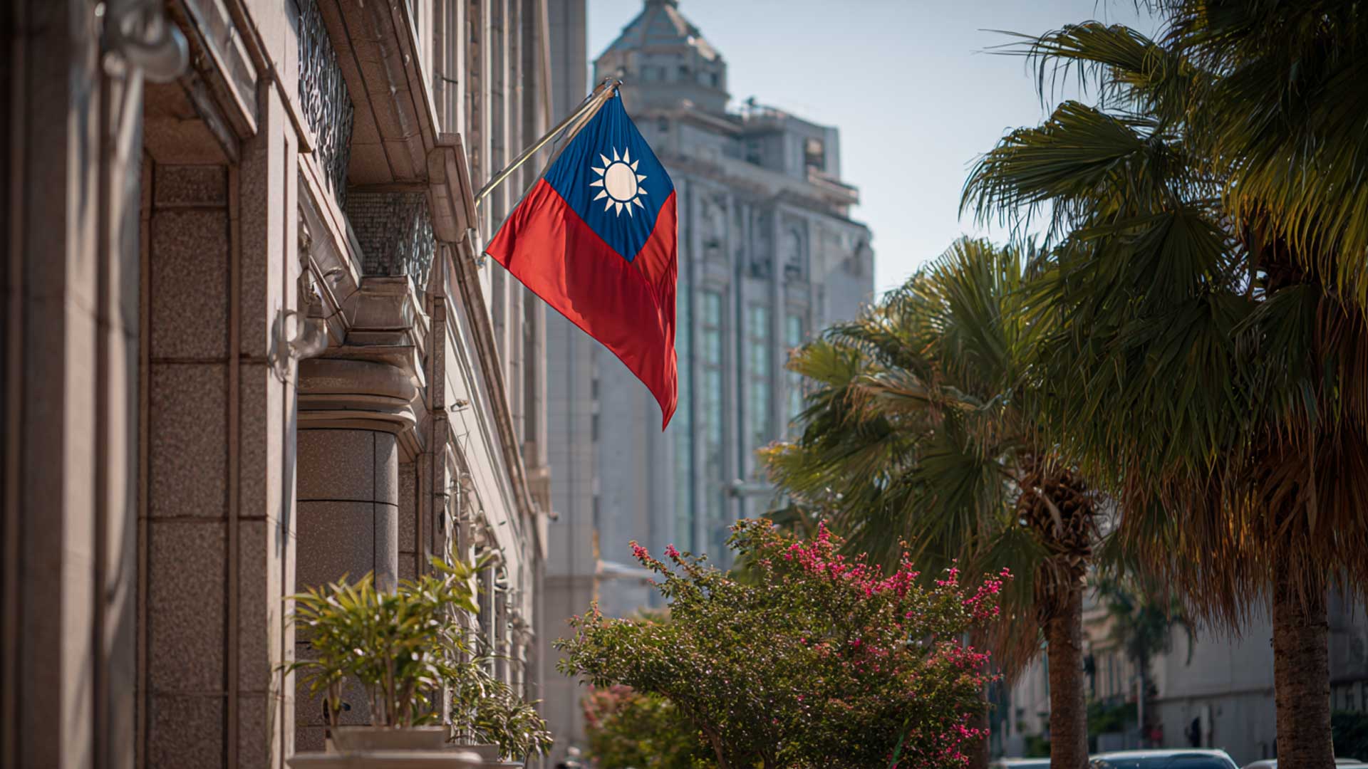 Taiwan flag outside building