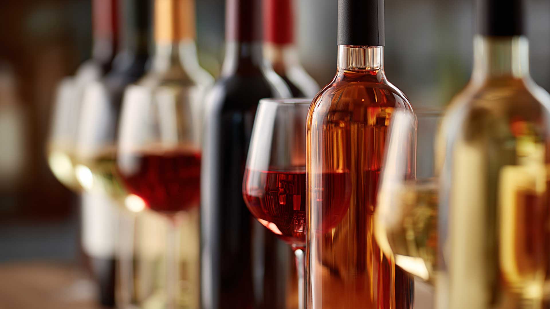 Wine glasses and bottles