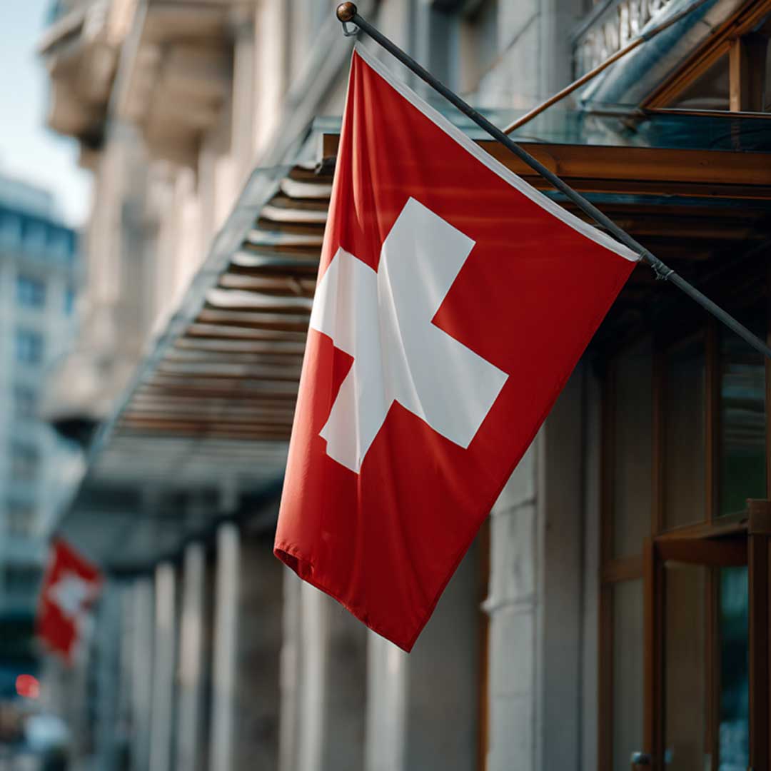 Swiss flag outside building