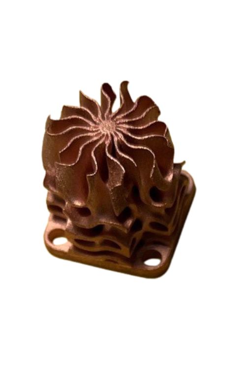 Intricate copper sample piece from additive manufacturing