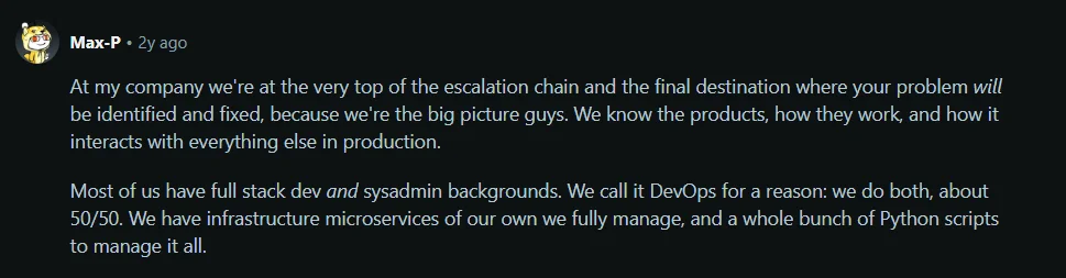 A person sharing their DevOps experience on Reddit