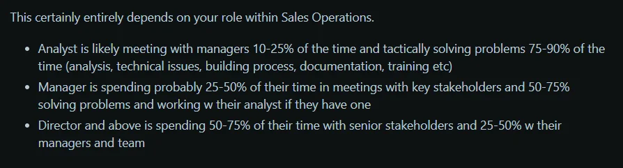 A person sharing their salesops experience on Reddit