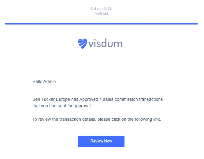 Approval notifications in Visdum.